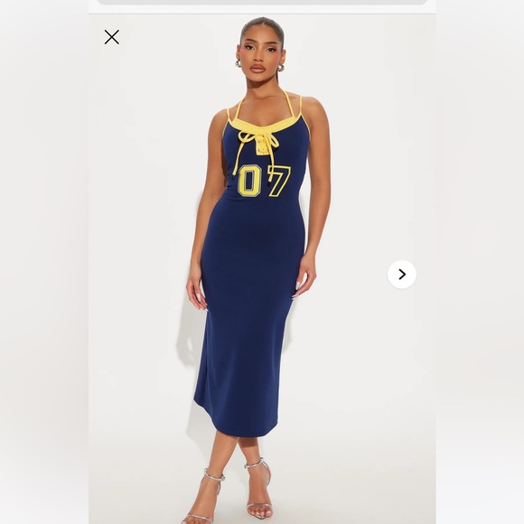 Navy Blue Sleeveless Dress with Yellow Accents Go Blue! Sz XL NWT - Picture 1 of 3